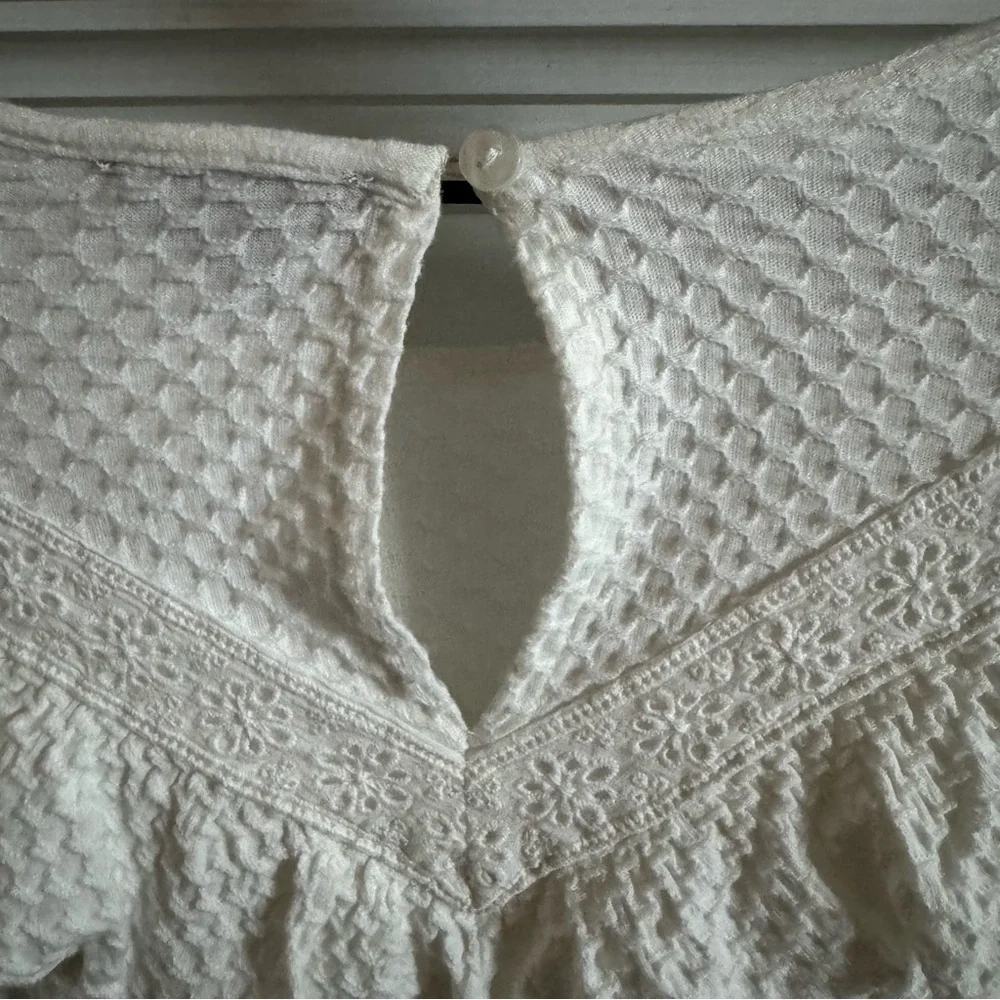 J. Crew White Textured Ruffle Long-Sleeve Blouse